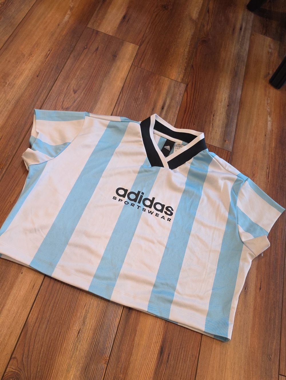 adidas Blue & White Striped Kids Sports Tee jersey